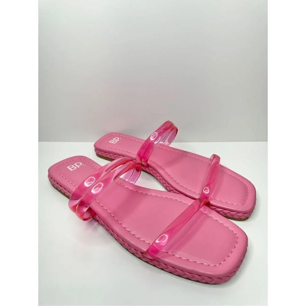 BP Viola Pink Jelly Double Strap Square Toe Slide Sandals Womens 7.5M